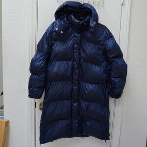 Fabletics Adeline Shine Oversized Long Puffer Jacket Shiny Navy